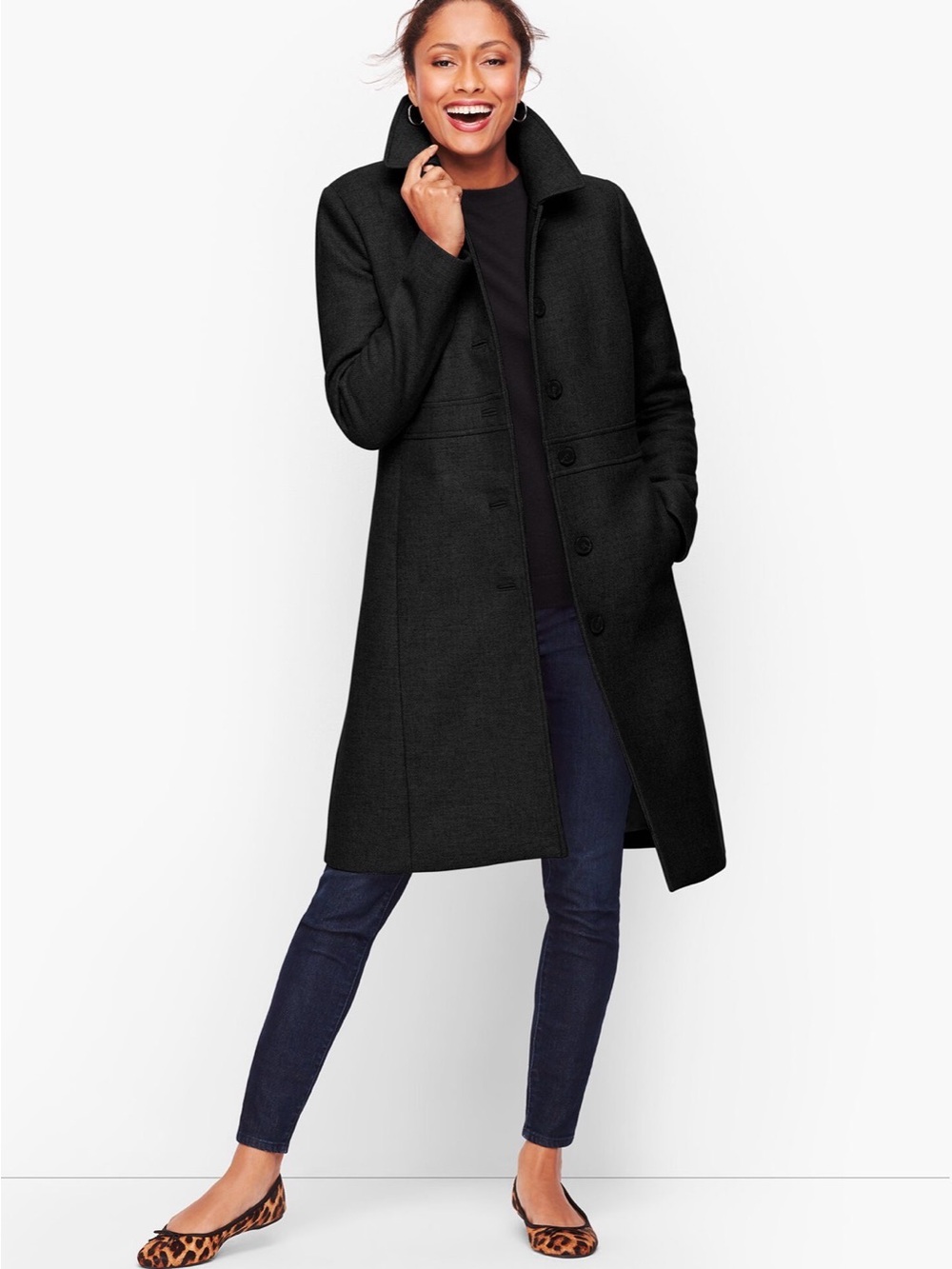 Talbots Italian Wool Black Long Coat Size 12 Petite